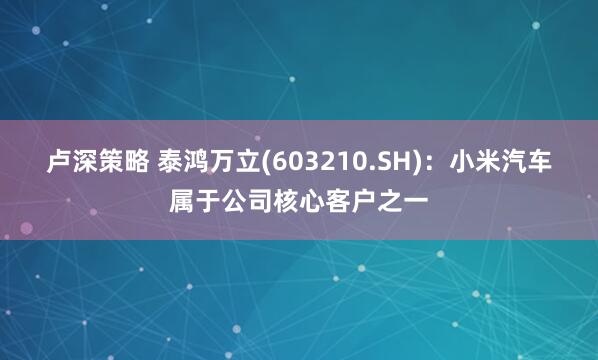 卢深策略 泰鸿万立(603210.SH)：小米汽车属于公司核心客户之一